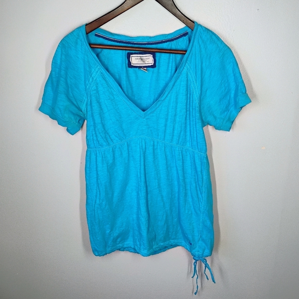 American Eagle Y2K Babydoll Top Blue Tie Waist‎ Womens Medium Bella Swan